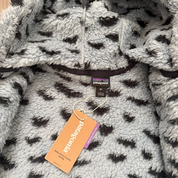 Patagonia NWT Kids 4T Baby Furry Friends Fleece Hoody in Blue Gray Bat Print - Picture 6 of 9